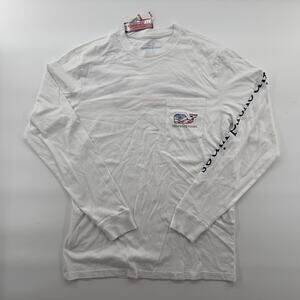 Lot 2 Vineyard Vines Long Sleeve Pocket TShirts White USA Flag Whale & Beach Car
